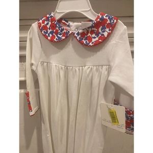 Darling baby gown with floral collar and trim